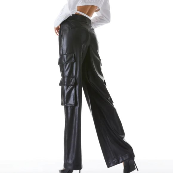 Alice + Olivia Vegan Leather Hayes Wide LegsCargo Pants